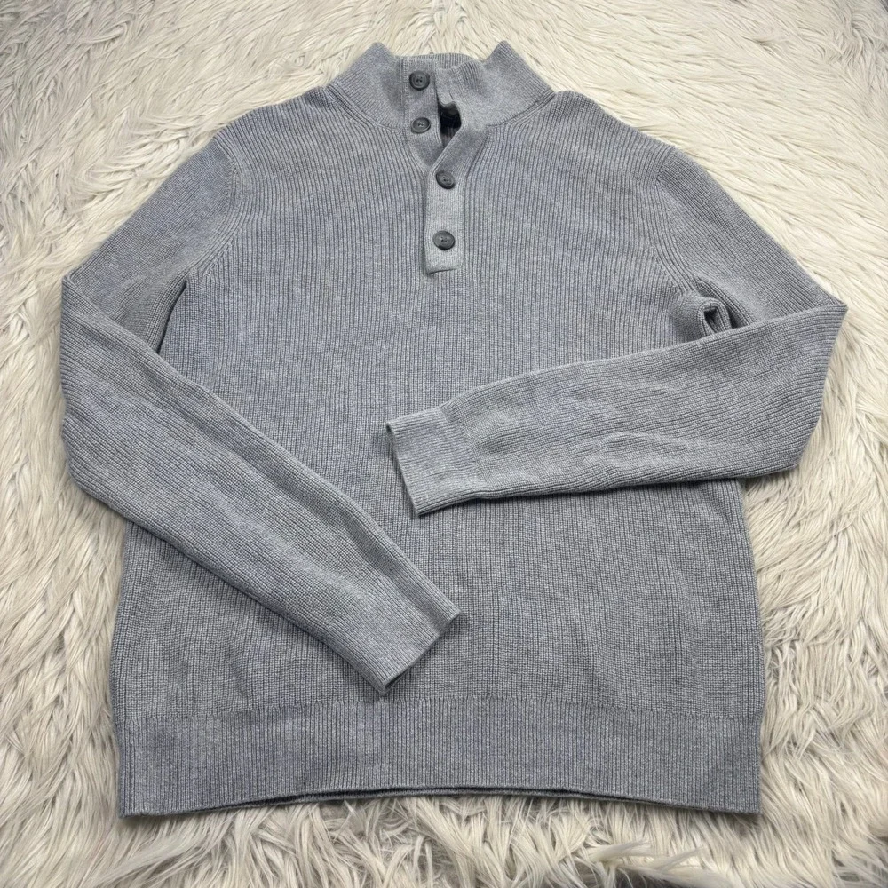 Banana Republic Men's M Gray Mock‎ Neck Henley Sweater Cotton Preppy Heritage